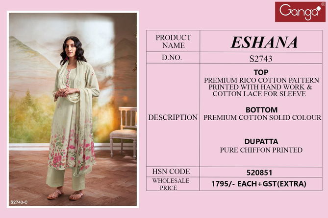 Eshana 2743 By Ganga Printed Premium Cotton Dress Material Wholesale Shop In Surat